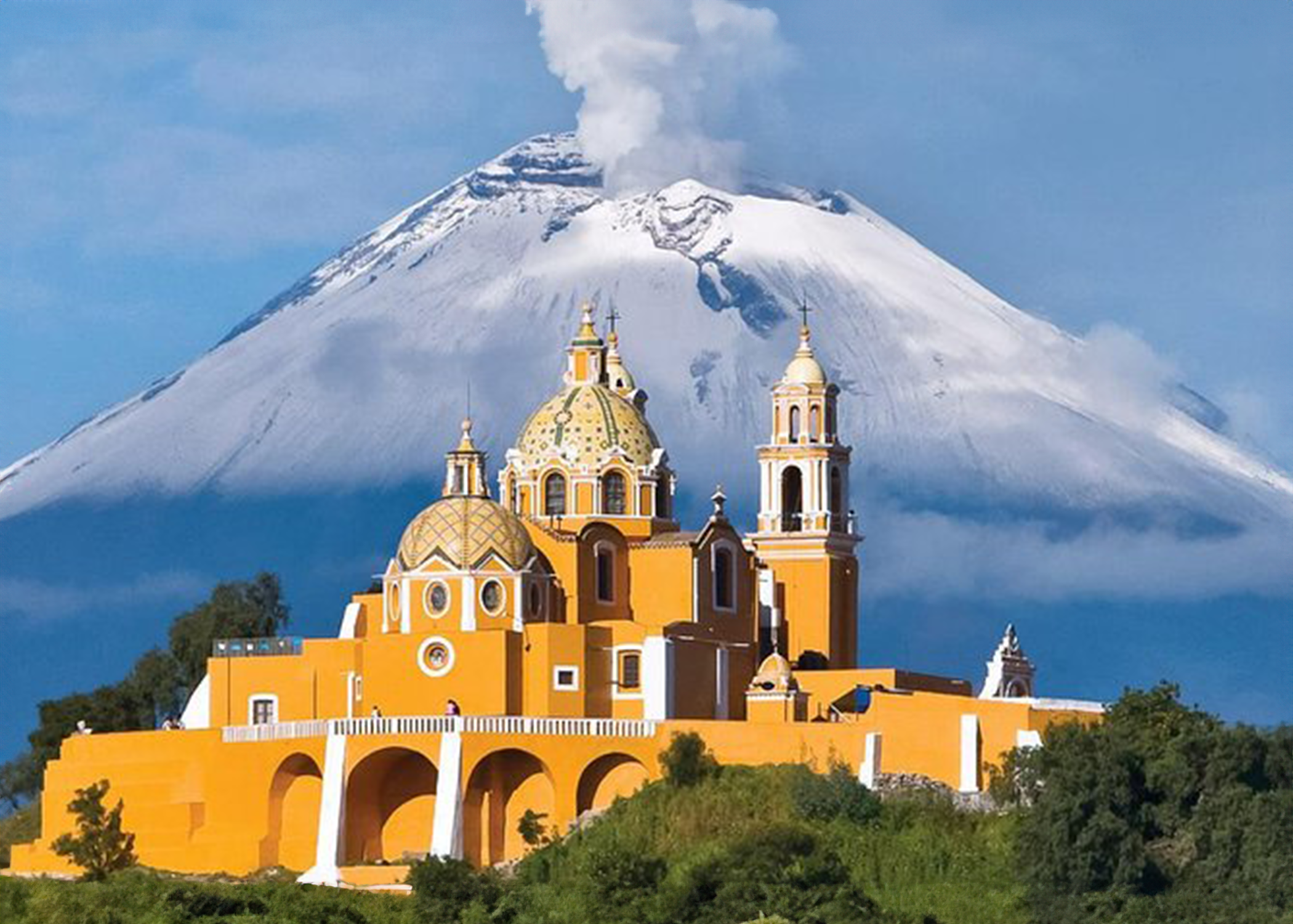 View of the Popocatepetl volcano, the most active volcano in Mexico.